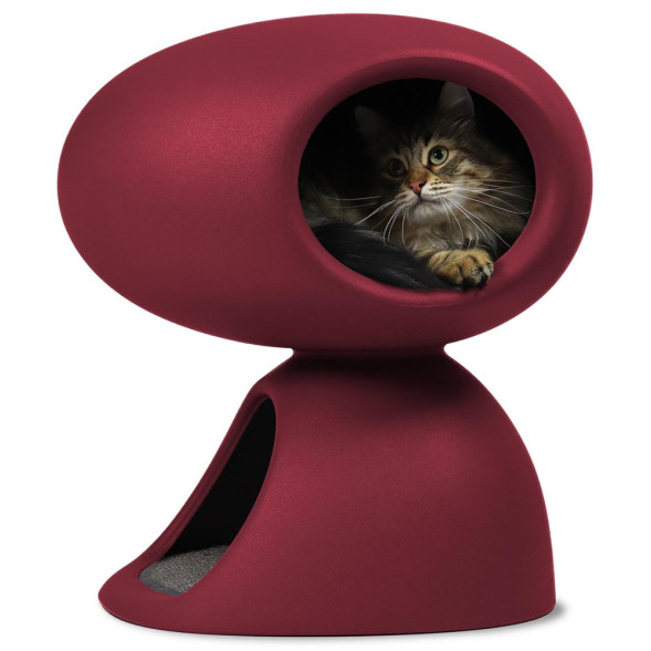 United Pets CAT CAVE домик-пещера для кошек, с отделением для отдыха и игры, когтеточкой и лежанкой, 55x44x58 см, красный/серый