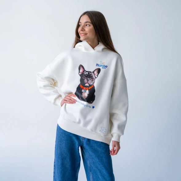 Monge Gift M худи AVALON французский бульдог, молочно-белый