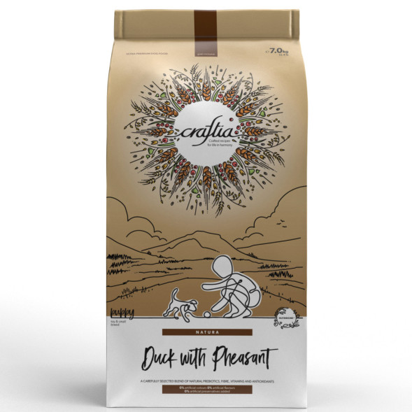 CRAFTIA NATURA сухой корм для щенков миниатюрных и мелких пород с уткой и фазаном - 7 кг