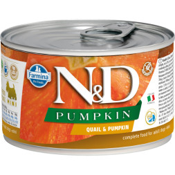 Farmina N&amp;amp;D Pumpkin Dog Mini влажный беззерновой корм для взрослых собак мелких пород с тыквой и перепелом - 140 г (6 шт в уп)