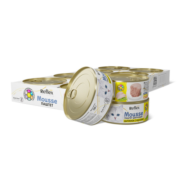 Reflex Gold влажный корм для взрослых кошек, цыпленок с фасолью, паштет - 100 г х 8 шт