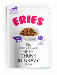 Pettric ERIES влажный корм для кошек с говядиной, курицей и тунцом, кусочки в соусе, в паучах - 85 г х 12 шт