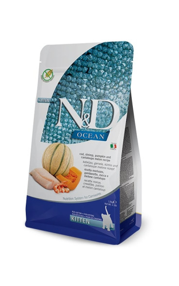 Farmina N&amp;amp;D Ocean Cat Codfish, Shrimp, Pumpkin &amp;amp; Cantaloupe Melon Kitten сухой беззерновой корм для котят с треской, креветками, тыквой и дыней - 5 кг