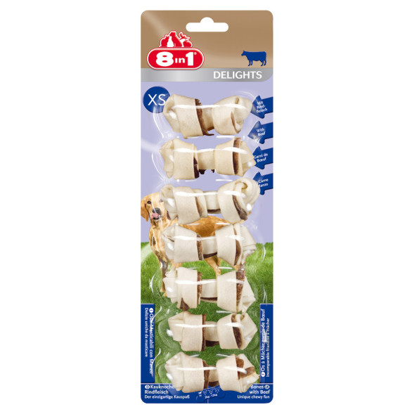 Лакомство 8in1 DELIGHTS Beef XS косточки с говядиной для мелких собак 7,5 см х 7 шт