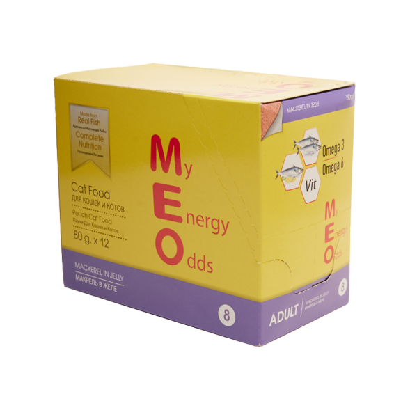MEO влажный корм для взрослых кошек с макрелью в желе, в паучах - 80 г х 12 шт