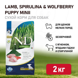 Farmina N&amp;amp;D Dog Spirulina Lamb &amp;amp; Wolfberry Puppy Mini сухой корм для щенков мелких пород, с ягненком и ягодами годжи - 2 кг