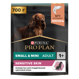 Сухой корм PRO PLAN® для взрослых собак мелких и карликовых пород с чувствительной кожей, с высоким содержанием лосося 700 г