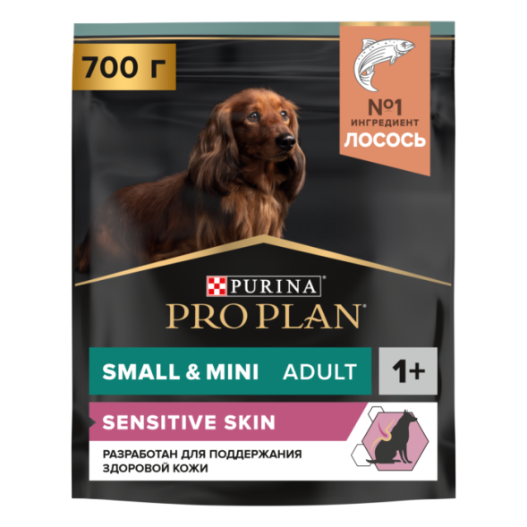 Сухой корм PRO PLAN® для взрослых собак мелких и карликовых пород с чувствительной кожей, с высоким содержанием лосося 700 г