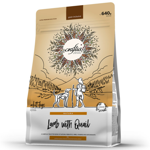 Craftia Natura сухой корм для взрослых собак средних и крупных пород с ягненком и перепелкой - 640 г