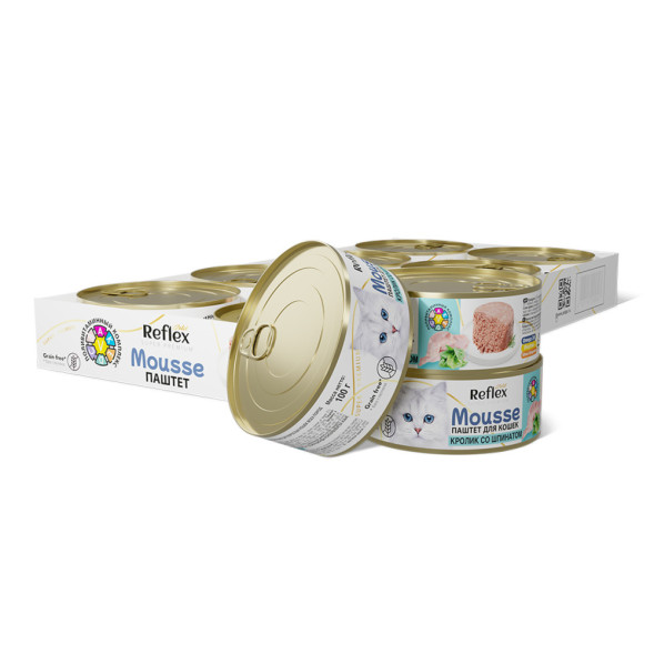 Reflex Gold влажный корм для взрослых кошек, кролик со шпинатом, паштет - 100 г х 8 шт
