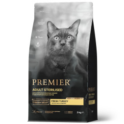 Premier Cat Turkey Sterilised сухой корм для взрослых стерилизованных кошек, свежее мясо индейки - 2 кг