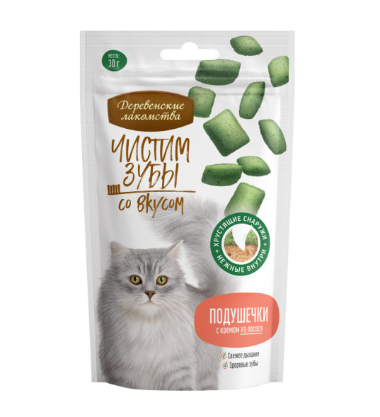 Деревенские лакомства Чистим зубы подушечки для кошек с кремом из лосося - 30 г