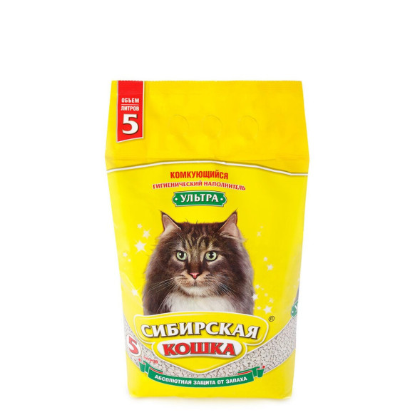 Сибирская Кошка Ультра комкующийся наполнитель для кошачьего туалета (вулканическая глина) - 5 л (3,3 кг)