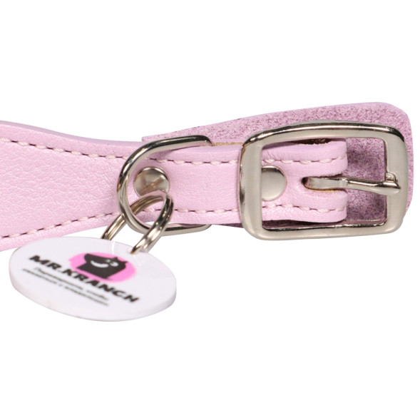Mr.Kranch ошейник для собак из натуральной кожи с QR-адресником, 25-30 см, нежно-розовый