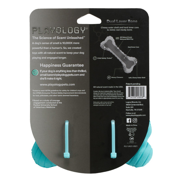 Playology DUAL LAYER BONE двухслойная жевательная косточка для собак с ароматом арахиса, большая, голубой