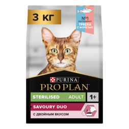 Сухой корм PRO PLAN® SAVOURY DUO для взрослых стерилизованных кошек, с высоким содержанием трески и с форелью 3 кг