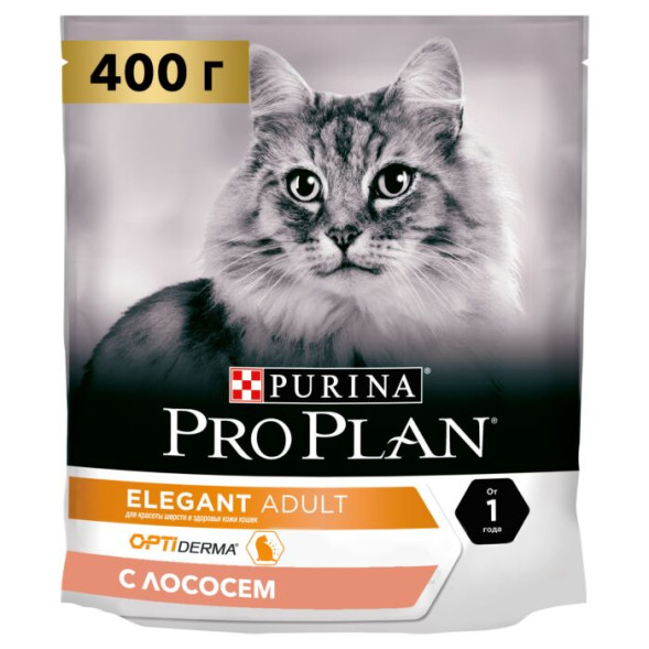 Сухой корм для кошек Pro Plan Elegant для здоровья шерсти и кожи с лососем 400 г