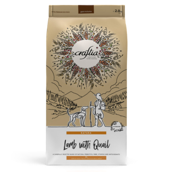 Craftia Natura сухой корм для взрослых собак средних и крупных пород с ягненком и перепелкой - 2 кг
