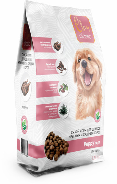 Clan Classic Puppy 30/17 сухой корм для щенков крупных и средних пород с индейкой - 1,25 кг