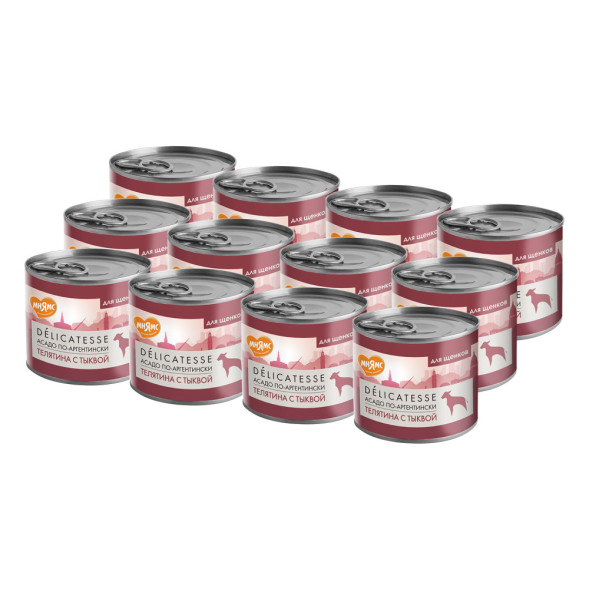 Мнямс Delicatesse Асадо по-аргентински влажный корм для щенков паштет из телятины с тыквой, в консервах - 200 г х 12 шт