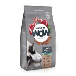 AlphaPet WOW Superpremium полнорационный сухой корм для взрослых собак средних пород с чувствительным пищеварением, с ягненком и бурым рисом - 15 кг