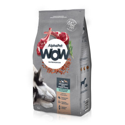 AlphaPet WOW Superpremium полнорационный сухой корм для взрослых собак средних пород с чувствительным пищеварением, с ягненком и бурым рисом - 15 кг