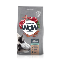 AlphaPet WOW Superpremium полнорационный сухой корм для взрослых собак средних пород с чувствительным пищеварением, с ягненком и бурым рисом - 15 кг