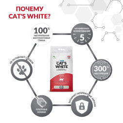 Cats White Natural наполнитель комкующийся для кошачьего туалета натуральный без ароматизатора - 10 л