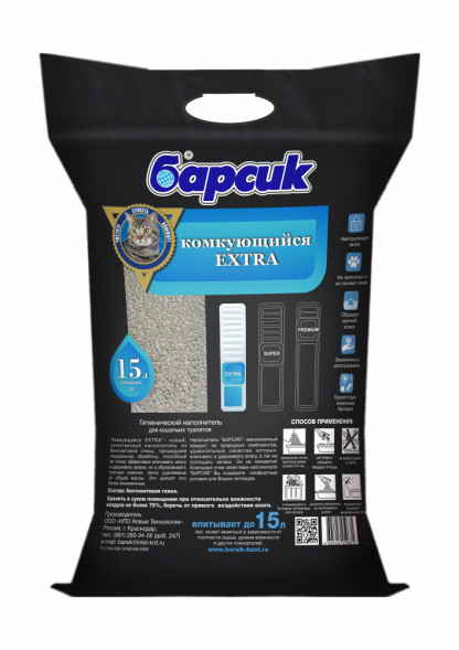 Барсик EXTRA наполнитель комкующийся бентонитовый - 10 л (впитывает до 15 л)