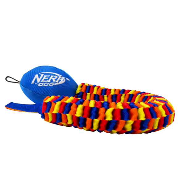 NERF игрушка для собак мяч для регби с плетеным шлейфом, синий оранжевый зеленый красный - 48 см