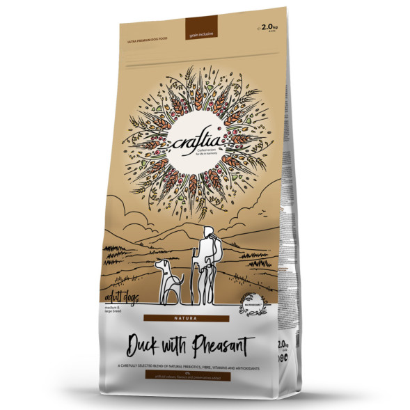 Craftia Natura сухой корм для взрослых собак средних и крупных пород с уткой и фазаном - 2 кг