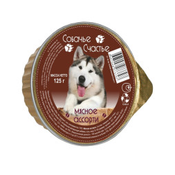 Собачье Счастье влажный корм для собак мясное ассорти в желе, в ламистерах - 125 г х 16 шт