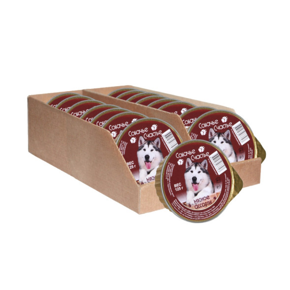 Собачье Счастье влажный корм для собак мясное ассорти в желе, в ламистерах - 125 г х 16 шт