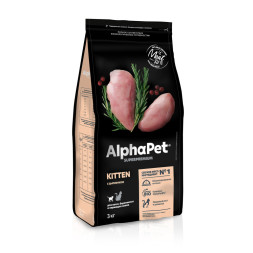 AlphaPet Superpremium сухой полнорационный корм для котят, беременных и кормящих кошек с цыпленком - 3 кг