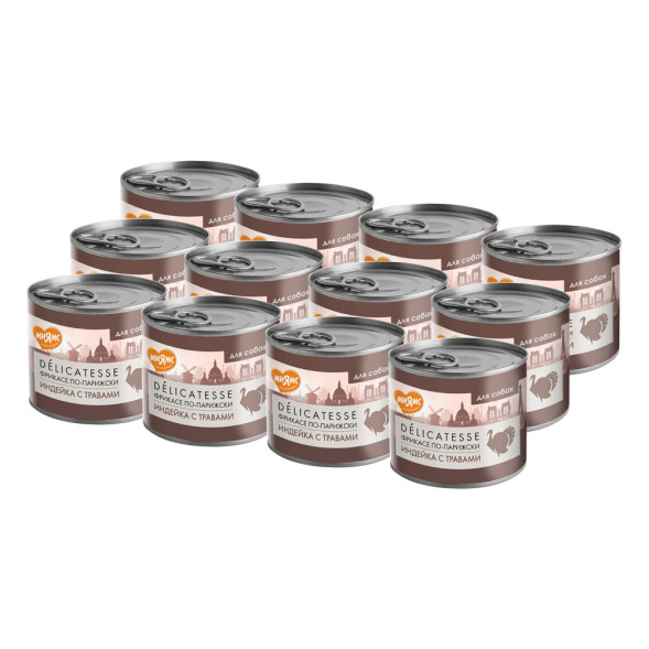 Мнямс Delicatesse Фрикасе по-парижски влажный корм для собак паштет из индейки с травами, в консервах - 200 г х 12 шт