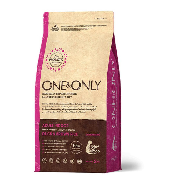 ONE&amp;amp;ONLY duck &amp;amp; Rice Adult Indoor сухой корм для домашних кошек, утка с рисом - 2 кг