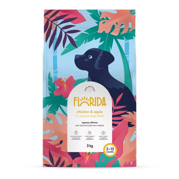 Florida сухой корм для щенков крупных пород с курицей и яблоком - 3 кг