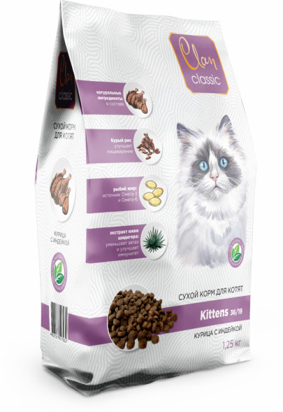 Clan Classic Kittens 36/19 сухой корм для котят с курицей и индейкой - 1,25 кг