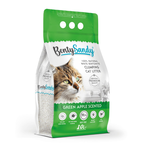BentySandy Green Apple наполнитель для кошачьего туалета комкующийся, глиняный, с ароматом зеленого яблока - 8,7 кг (10 л)