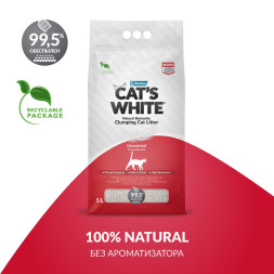 Cats White Natural наполнитель комкующийся для кошачьего туалета натуральный без ароматизатора - 5 л