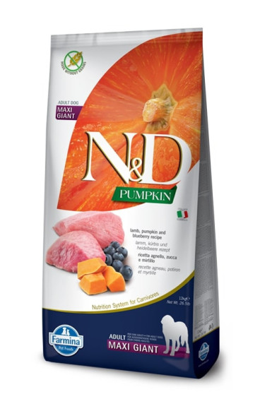 Farmina N&amp;amp;D Pumpkin Dog Lamb &amp;amp; Blueberry Adult Giant &amp;amp; Maxi сухой беззерновой корм для взрослых собак гигантских и крупных пород с ягненком, черникой и тыквой - 12 кг