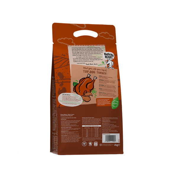 Barking Heads Top-Dog Turkey сухой беззерновой корм для взрослых собак с индейкой и бататом - 2 кг