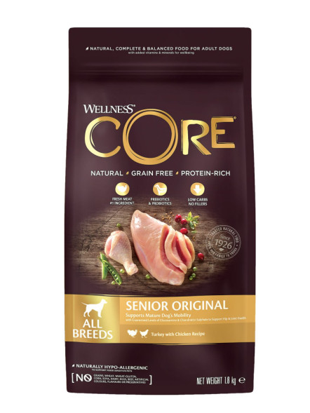 Wellness Core сухой корм для пожилых собак всех пород с индейкой и курицей 1,8 кг