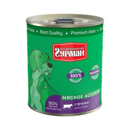 Четвероногий Гурман Мясное ассорти консервированный корм для собак с печенью - 340 г (12 шт)