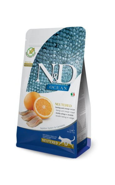 Farmina N&amp;amp;D Ocean Cat Herring And Orange Neutered Adult сухой беззерновой корм для стерилизованных кошек с сельдью и апельсином - 300 г