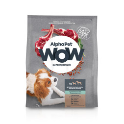 AlphaPet WOW Superpremium полнорационный сухой корм для взрослых собак мелких пород с чувствительным пищеварением, с ягненком и бурым рисом - 7 кг