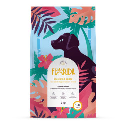 Florida сухой корм для взрослых собак средних пород с курицей и яблоком - 3 кг