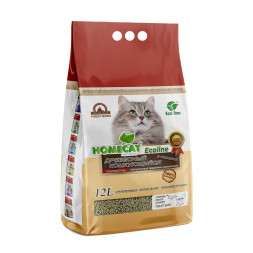 HOMECAT Ecoline древесный комкующийся наполнитель в гранулах - 12 л (4 кг)