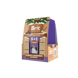 Brit Premium кормушка набор паучей для взрослых собак мелких пород с ягненком и морковью, кусочки в соусе - 85 г х 5+1 шт