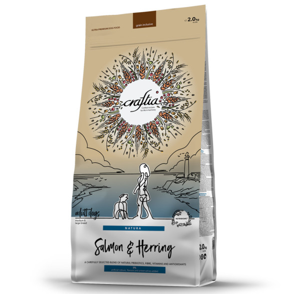 Craftia Natura сухой корм для взрослых собак средних и крупных пород с лососем и сельдью - 2 кг